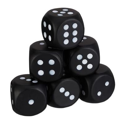 Relaxdays Dadi Giganti Gommapiuma, Set da 6 Cubi in Spugna, Giocattolo per Bambini, Morbidi, HLP 7, 5x7,5 cm, Nero, 7.5 x 7.5 x 7.5 cm