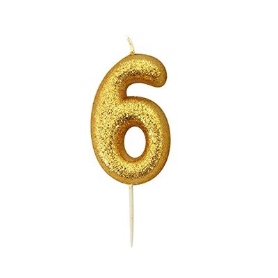 Anniversary House Metallic Gold Glitter Candle, Number 6, 6th Birthday Cake Topper, 7 Centimeters, AHC90/6