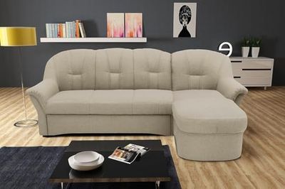 DOMO. collection Sofá esquinero Puno pequeño en Forma de L con Silla Larga, sofá tapizado, sofá esquinero, 233 x 142 x 84 cm, Color Beige