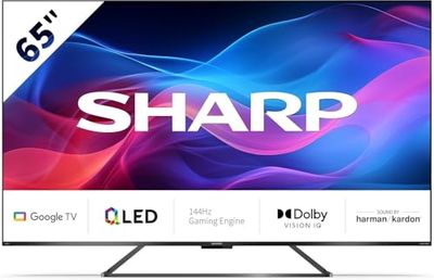 Sharp Gaming QLED 144Hz 65GR8265E Google TV de 65", 4K Ultra HD, 4X HDMI 2.1, 2X USB, Bluetooth, Dolby Vision IQ y Atmos, Google Assistant, Altavoces Harman/kardon 2x12W, Negro