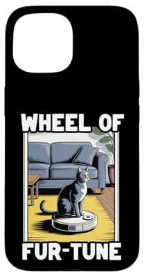 Wheel Of Fur-Tune Cat On Robot Vacuum Cleaner Cat Case for iPhone 15