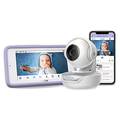 Hubble Connected Nursery Pal Premium Babyphone caméra connecté avec écran tactile 5 pouces, mode de confidentialité, vision nocturne infrarouge, capteur de température ambiante et application mobile
