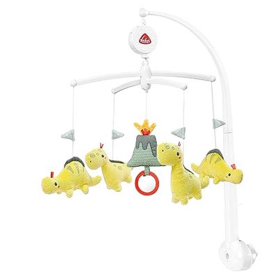 Fehn Muziekdoosje, baby, slaaphulp, met melodie "Goeden avond, goeden nacht" van Johannes Brahms, muziekspeelgoed met schattige dieren, voor babybedje, voor baby's van 0-5 maanden, blije dino