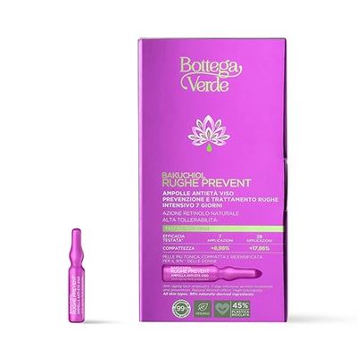Bottega Verde - Bakuchiol, Rughe Prevent, Ampolle Anti Età Viso, 7 x 2 ml Caduna, Prevenzione e Trattamento Intensivo Sette Giorni, Azione Retinolo Naturale, per Tutti i Tipi di Pelle