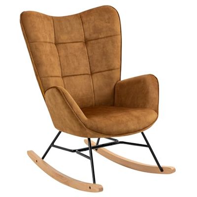 MEUBLE COSY,Schommelstoel, relaxstoel, schommelstoel, stoel, woonkamerstoel, relax, lounge met gevoerde zitting,69x84x97 cm,Bruin