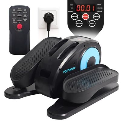 PORTENTUM Mini ellittica da casa elettrica con telecomando, schermo e motore silenzioso – Pedaliera riabilitazione per anziani automatica e manuale con selettore di velocità – compatta da scrivania