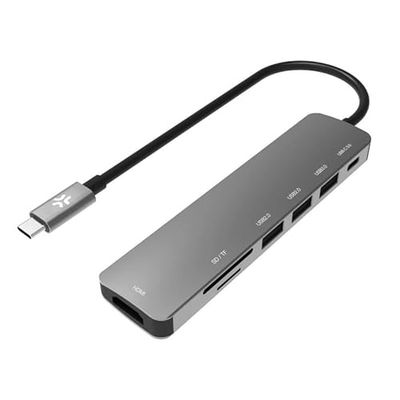 USB-hub met 3 USB-poorten, 1 USB-C-poort, 1 HDMI, 1 TF-kaartlezer en 1 SD-kaartlezer – eenvoudige verbinding en meerdere gebruiksmogelijkheden.