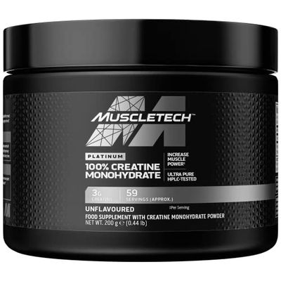 MuscleTech Platinum 100% Creatine Monohydrate Powder, Pure Creatine, Increase Performance & Strength, Workout Supplement For Men & Women, 59 Servings, 200g, Unflavoured