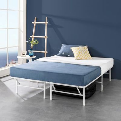 Zinus SmartBase Säng 140 x 190 cm - höjd 35 cm - perfekt för extrasäng - med förvaring under sängen - metallsäng - vit