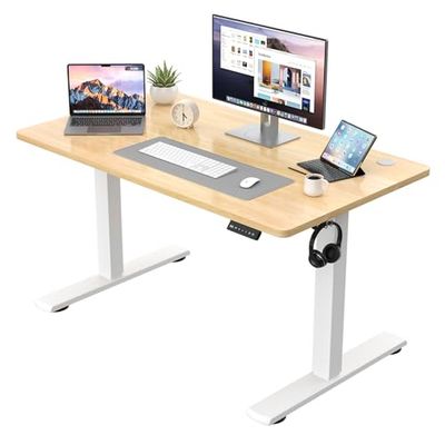 JUMMICO Bureau réglable en Hauteur - Plateau de Table Complet - Réglable en Hauteur - avec Fonction mémoire - 110 x 53 cm - Beige