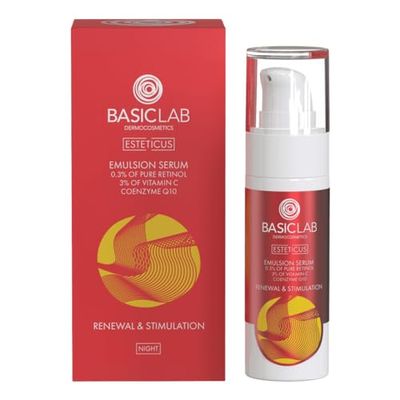 BasicLab ansiktsserum med retinol, koenzym Q10 och C-vitamin | 15 ml | Anti-rynk-nattserum för kvinnor