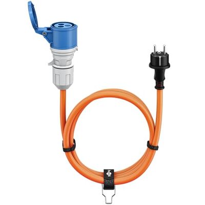 goobay Cavo adattatore CEE per caravan, 1,5 m, spina con contatto di protezione a presa CEE con coperchio di chiusura, IP44, cavo da campeggio, camper e caravan, 76185