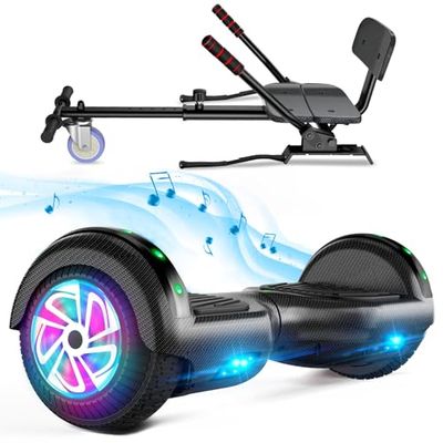Hoverboard met zitting, 6,5 inch hoverboard met twee wielen met Bluetooth-luidspreker en kleurrijke lichten, zelfbalancerende scooter voor kinderen (inclusief Go-Kart inbegrepen)