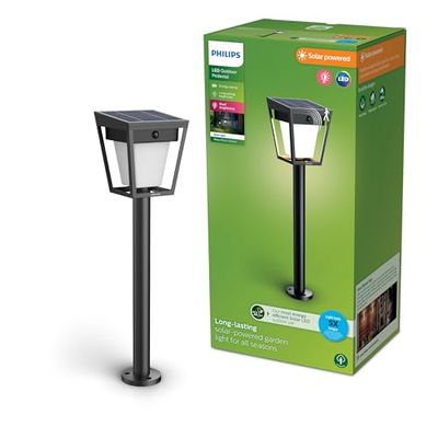 Philips Nissa Borne Extérieure UltraEfficient avec Capteur, 3000 K, 250/25 lm, Noir