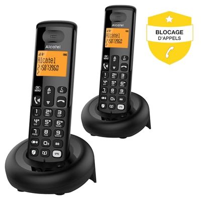 Alcatel E260 S.Voice Duo - Téléphone sans Fil DECT avec répondeur avec 2 combinés : Design Compact, Grand écran rétroéclairé, Fonction Mains-Libres, Blocage des appels indésirables