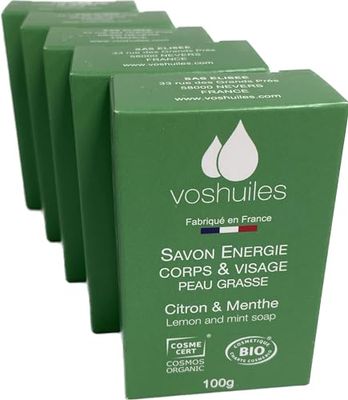Lot de 5 Savons Citron et Menthe pour peau grasse COSMOS