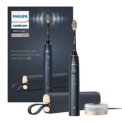 Philips Sonicare DiamondClean Prestige 9900 - Spazzolino elettrico sonico con 1 testina Premium All-in-One A3 e custodia di ricarica blu notte (modello HX9992/12)