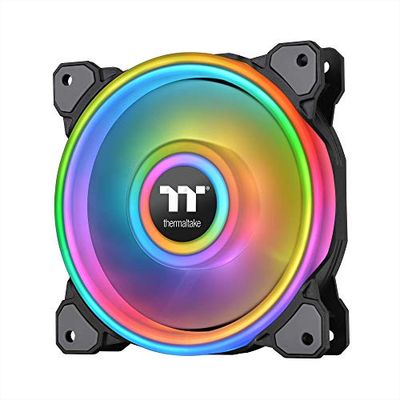 Thermaltake Riing CL-F088-PL12SW-C Quad 120 mm 16,8 millions de couleurs RVB (Alexa, Razer Chroma) Logiciel 4 anneaux lumineux 54 LED adressables 9 pales Boîtier de roulement hydraulique/ventilateur