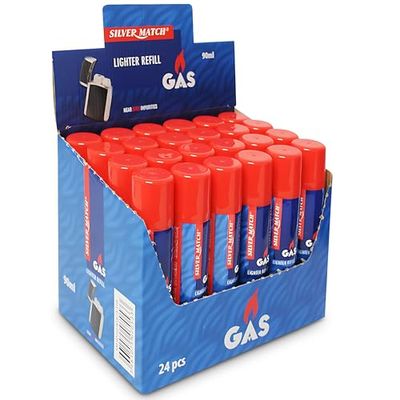 SILVER MATCH Lot de 24 Recharges de Gaz 90 ML pour Briquet et Chalumeau de Cuisine, Gaz Butane Premium Pur, 5 Adaptateurs, Compatible Briquet Classique, Tempête, Chalumeau, Allume-Tout, D_40673310