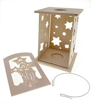 Hess Holzspielzeug 40024 – Kit de Bricolage Lanterne 7 pièces, Motif Bougie et étoiles, en Bois, env. 12 x 12 x 20 cm, décoration pour la période de l'Avent et de Noël des Monts Métallifères