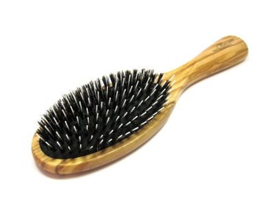 Golddachs Brosse pneumatique en bois d'olivier et 100% poils de sanglier avec pointes (pointes de coiffage) arrondies, 11 rangs