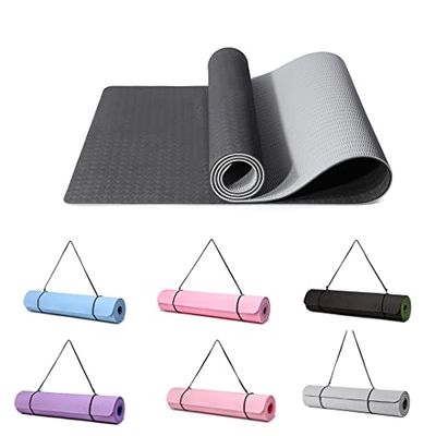 Good Nite Gymnastiekmat, yogamat, fitnessmat, antislip, trainingsmat, sport, turn, pilates, mat met draagriem, 183 x 61 x 0,6 cm (grijs/zwart)