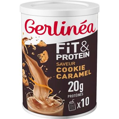 Gerlinéa Fit&Protein - Milk-shake Protéiné Saveur Cookie Caramel - Protéines Après le Sport - Whey Musculation Femme - Sans Sucres Ajoutés - 116 Kcal / portion - 340 g (10 boissons)