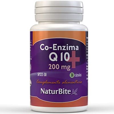 NaturBite - Coenzima Q10 200mg | 30 Cápsulas | Antioxidante y Salud Cardiovascular, Prevención Migrañas, Potenciador Sistema Inmune, Anti-Envejecimiento