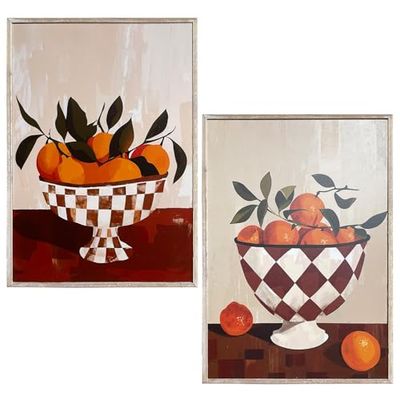 DRW Houten altaarbord met fruitschalen in oranje, wit en bruin, 24 x 2 x 34 cm