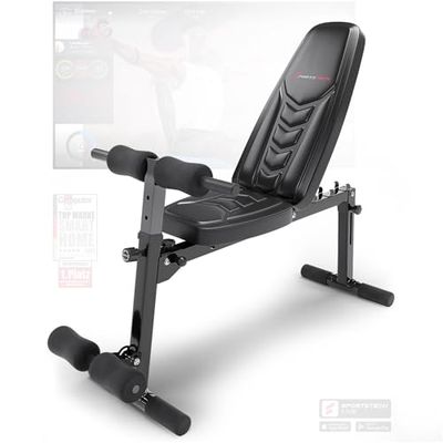 Sportstech BRT500 - Banco de pesas ajustable 50 en 1 con diseño premium de material acolchado de EVA, banco de entrenamiento plegable, patas antideslizantes, asas para flexiones