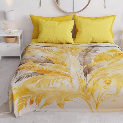 PETTI Artigiani Italiani - Sprei voor tweepersoonsbed, lente en zomer, lichte deken voor tweepersoonsbed, beddengoed, palmgeel, 100% Made in Italy
