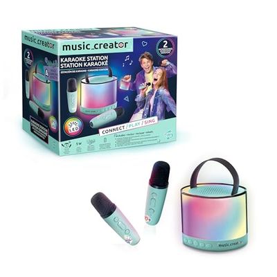 Canal Toys Station Karaoke Bluetooth con 2 micrófonos inalámbricos y Efectos de Voz – Altavoz portátil Luminoso LED, 4 Efectos de Voz, Control de Volumen y Eco – Compatible con Tarjeta SD