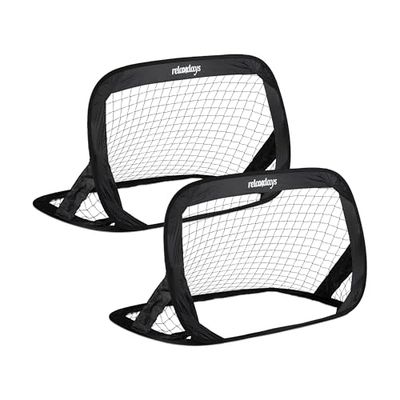 Relaxdays Porta da Calcio Pieghevole in Set da 2, Porticina Pop Up da Giardino Mini Rete per Bambini 77x122x83 cm, Nero Gioventù Unisex