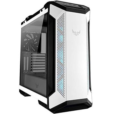 ASUS TUF Gaming GT501 White Edition Mid-Tower computerbehuizing voor maximaal EATX-moederborden met 2 x USB 3.1 voorpaneel, gerookt gehard glas, stalen constructie en vier behuizingsventilatoren