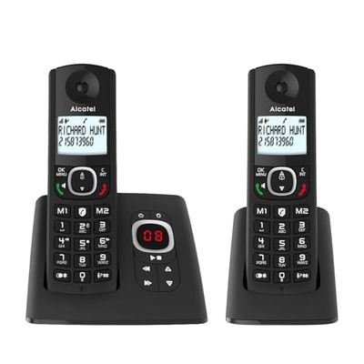 ALCATEL F530 Voice Duo - Téléphone Fixe Sans Fil DECT Avec Répondeur - Grand Écran Rétroéclairé - Mains Libres - Fonction Blocage Des Appels - 2 Touches De Mémoires Directes - 2 Combinés - Noir