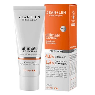 Jean & Len Ultimate Glow Cream, ideal para todo tipo de pieles, proporciona una tez radiante, con derivado de vitamina C, crema facial sin perfume y vegana, 50 ml