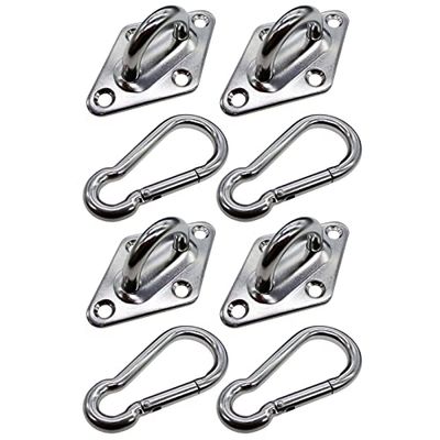 4 Stks Rvs Pad Oogplaat met 4 Stks Karabijnhaak Clips M6 Suspension Plafond Haken Luifel Attachment Sets voor Outdoor