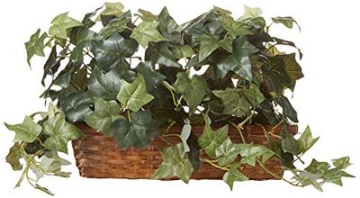 Nearly Natural 12.5in. Puff Ivy with Ledge Basket Silk Plants, Green