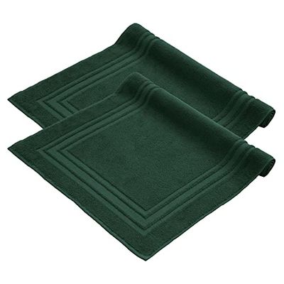 Komfortec Badrumsmatta set i 2 delar, frottéduschdraperi, tvättbar duschmatta och badmatta, 600 g/m² och 100% bomull, absorberande och snabbtorkande, 50 x 70 cm, djungelgrön