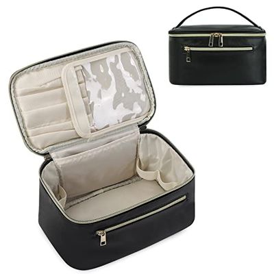 Wandering Nature Borsa per trucchi, organizer da viaggio per pennelli da donna, in pelle ecologica vegana, Nero, Design elegante