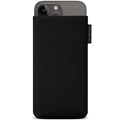 Adore June Custodia Classic Recycled Nero Compatibile con iPhone 14-15 Plus/iPhone 14-15 PRO Max, Tessuto Moderno in R-PES sostenibile. Prodotto in Europa