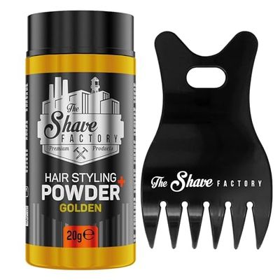The Shave factory Hair Styling Powder - Mattifying and Volumizing Powder, with comb types suitable for all areas of use, hair comb and powder wax (Comb 042 & Golden Styling Powder 20gr)