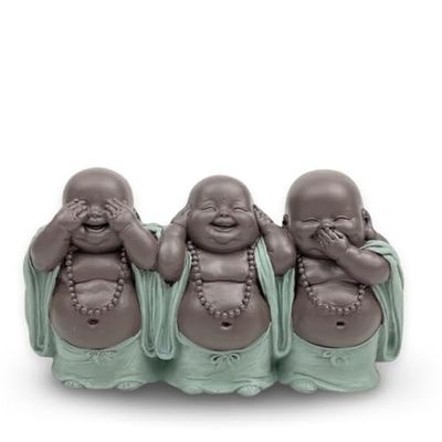 Zen'Light Figurka 3 bonze mądrość – dekoracja Zen i Feng Shui – dla relaksującej i duchowej atmosfery – pomysł na prezent talizman – szerokość: 15,5 cm – kolor: zielony i brązowy