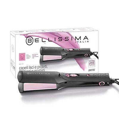 Bellissima Imetec B26 100, Plancha de pelo largo o difícil de regular, tamaño placas extra grande, revestimiento cerámico, efecto liso y brillante en una sola pasada