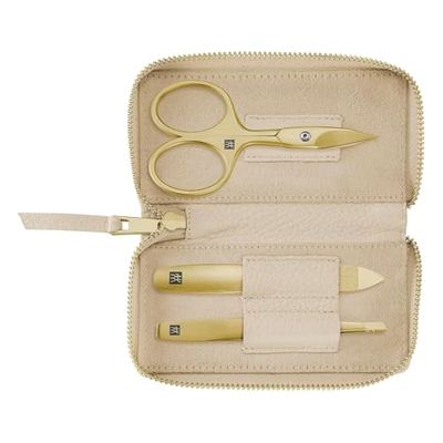 ZWILLING Manicure Set (3 Pieces, Genuine Leather Case, Travel Set, with Combination Nail Scissors), Premium, Gold Edition