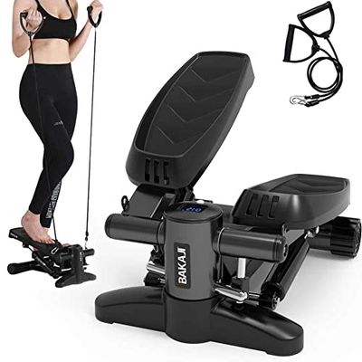 BAKAJI Stepper training fitness cardio benen buik heup met LCD-display calorieën en tijd schouders structuur van roestvrij staal, antislip, kleur zwart, afmetingen 42 x 27 x 31,5 cm