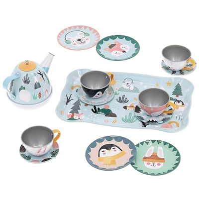 Vilac Juego de té Musical de Islandia, Juego de té de la Tarde de Juego de simulación, Juego de Tetera de Metal para niños, Incluye 14 Piezas, a Partir de 3 años