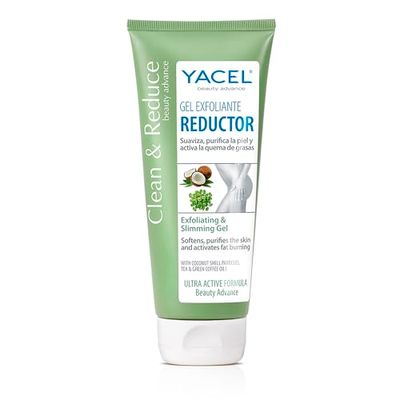 Yacel Clean & Reduce, Gel Exfoliante Reductor, con Cáscara de Coco y Aceite de Té y Café Verde, 200Ml