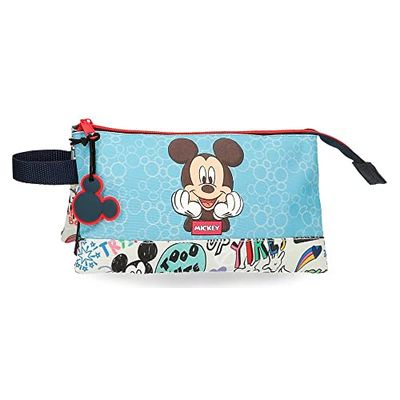 Disney Mickey Be Cool Etui met drie vakken, blauw, 22 x 12 x 5 cm, polyester, Blauw, Estuche tres compartimentos, Pennenetui met drie vakken