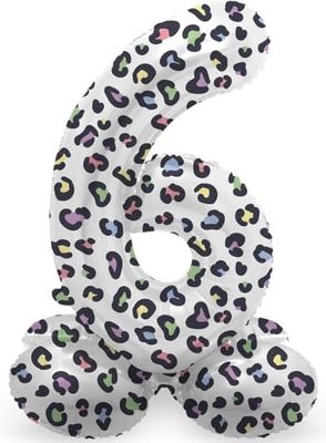 Folat 64746 Birthday Balloon Standing Number 6 Bright Panther White 41 cm Decoration Birthday Decoration Balloon Number No Helium Required Colourful